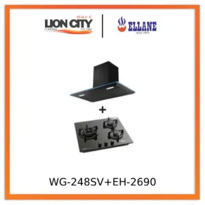 Ellane EH-2690 90cm Black Designer Chimney Hood   Ellane WG-248SV 3 Burner Glass Hob With Safety Device