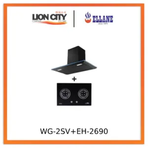 Ellane EH-2690 90cm Black Designer Chimney Hood   Ellane WG-2SV 80cm 2 Burner Glass Gas Hob With Safety