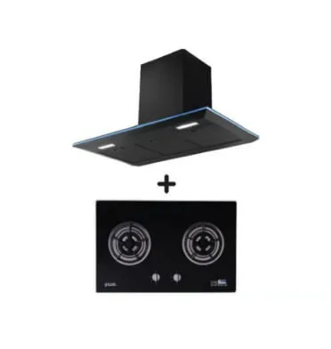 Ellane EH-2690 90cm Black Designer Chimney Hood   Ellane WG-2SV 80cm 2 Burner Glass Gas Hob With Safety