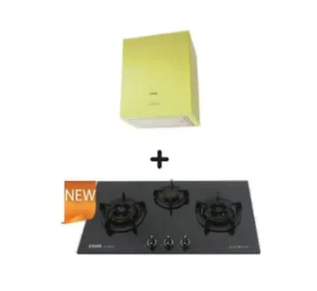 Ellane EH-2800 Apple Green 45cm Stainless Steel Box Hood   Ellane WG-830SV 87cm 3 Burner Glass Gas Hob