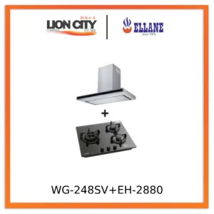 Ellane EH-2880 90cm Touch Control Stainless Steel Chimney Hood   Ellane WG-248SV 3 Burner Glass Hob With