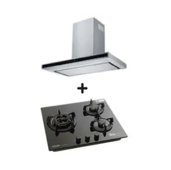 Ellane EH-2880 90cm Touch Control Stainless Steel Chimney Hood   Ellane WG-248SV 3 Burner Glass Hob With