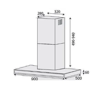 Ellane EH-2880 90cm Touch Control Stainless Steel Chimney Hood