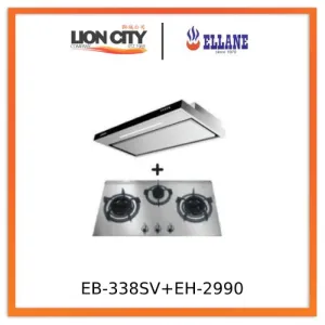 Ellane EH-2990 90cm Stainless Steel Slimline Hood   Ellane EB-338SV 76cm 3 Burner Stainless Steel Gas Hob With