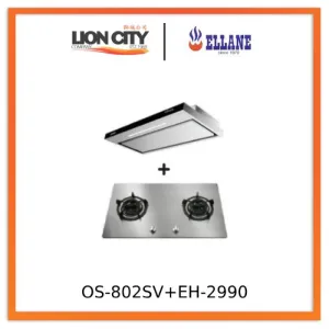 Ellane EH-2990 90cm Stainless Steel Slimline Hood   Ellane OS-802SV 86cm 2 Burner Stainless Steel Gas Hob With