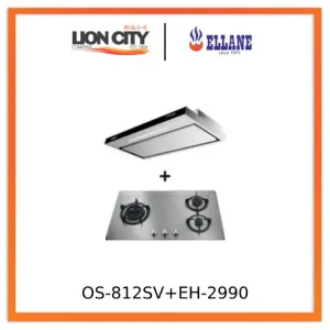 Ellane EH-2990 90cm Stainless Steel Slimline Hood   Ellane OS-812SV 86cm 3 Burner Stainless Steel Gas Hob