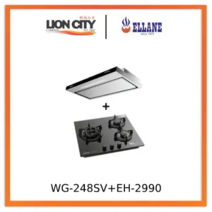 Ellane EH-2990 90cm Stainless Steel Slimline Hood   Ellane WG-248SV 3 Burner Glass Hob With Safety Device