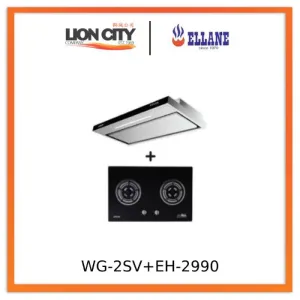 Ellane EH-2990 90cm Stainless Steel Slimline Hood   Ellane WG-2SV 80cm 2 Burner Glass Gas Hob
