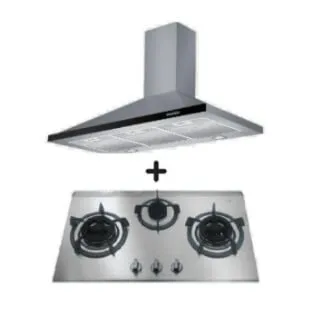 Ellane EH-6180 90cm Stainless Steel Chimney Hood   Ellane EB-338SV 76cm 3 Burner Stainless Steel Gas Hob