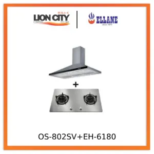 Ellane EH-6180 90cm Stainless Steel Chimney Hood   Ellane OS-802SV 86cm 2 Burner Stainless Steel Gas Hob