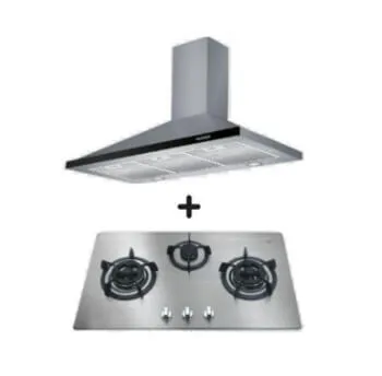 Ellane EH-6180 90cm Stainless Steel Chimney Hood   Ellane OS-803SV 86cm 3 Burner Stainless Steel Gas Hob