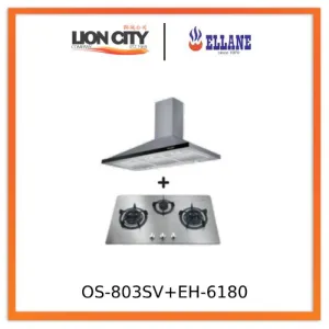 Ellane EH-6180 90cm Stainless Steel Chimney Hood   Ellane OS-803SV 86cm 3 Burner Stainless Steel Gas Hob