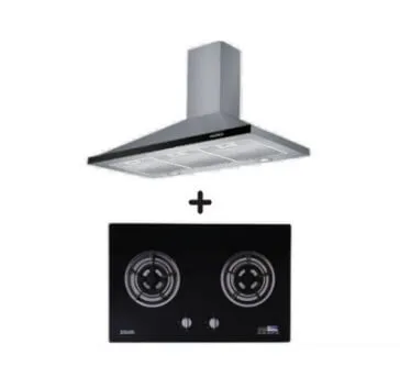 Ellane EH-6180 90cm Stainless Steel Chimney Hood   Ellane WG-2SV 80cm 2 Burner Glass Gas Hob With Safety