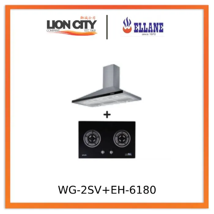 Ellane EH-6180 90cm Stainless Steel Chimney Hood   Ellane WG-2SV 80cm 2 Burner Glass Gas Hob With Safety