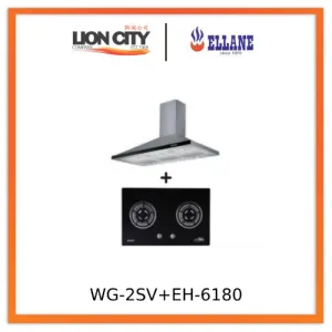 Ellane EH-6180 90cm Stainless Steel Chimney Hood   Ellane WG-2SV 80cm 2 Burner Glass Gas Hob With Safety