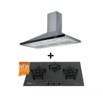 Ellane EH-6180 90cm Stainless Steel Chimney Hood   Ellane WG-830SV 87cm 3 Burner Glass Gas Hob With Safety