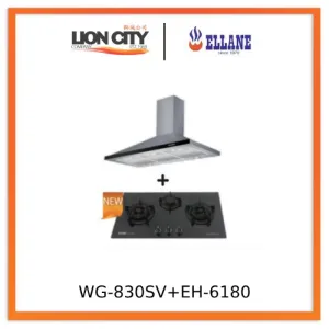 Ellane EH-6180 90cm Stainless Steel Chimney Hood   Ellane WG-830SV 87cm 3 Burner Glass Gas Hob With Safety