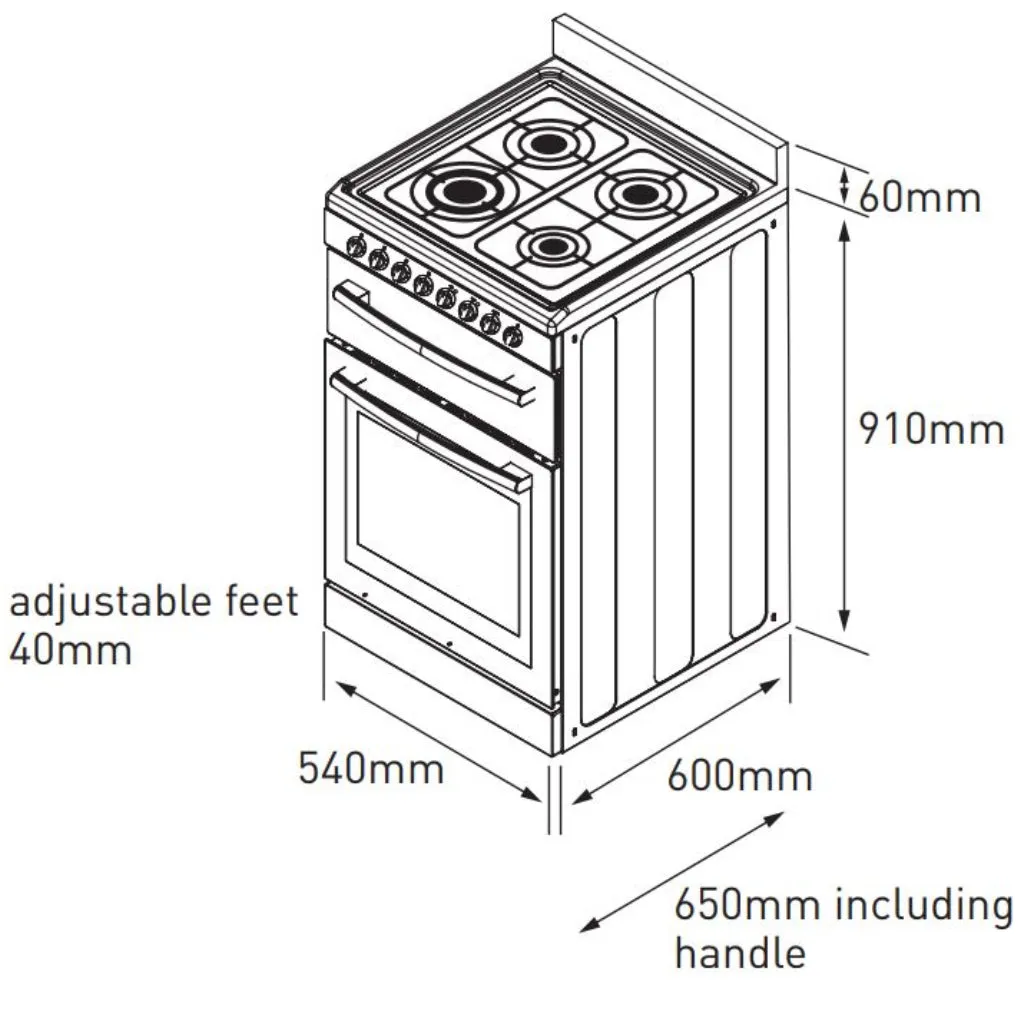 Euromaid FSG54S 54cm Freestanding Natural Gas Stove