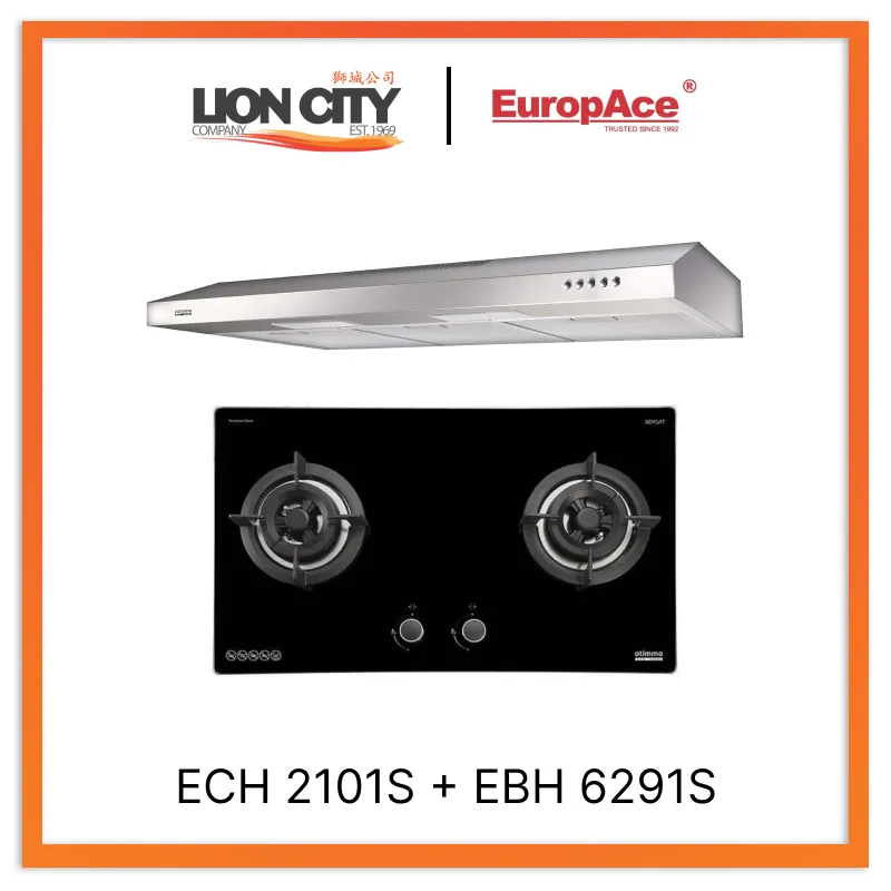 Europace ECH 2101S 90cm S/Steel Slim Hood   EBH 6291S 2 Burner 90cm Slim Hob (Schott Glass)