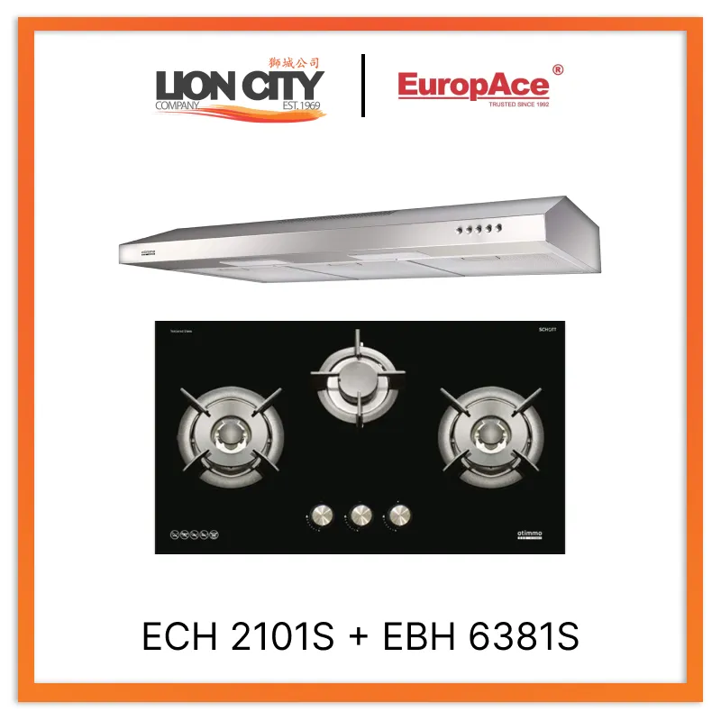 Europace ECH2101S 90cm Slim Hood   EBH6381S 3 Burner 80cm Slim Hob (Schott Glass)