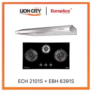 Europace ECH2101S 90cm S/Steel Slim Hood   EBH 6391S 3 Burner 90cm Slim Hob (Schott Glass)