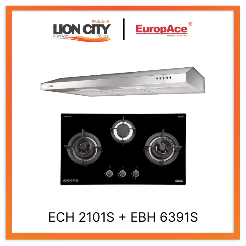 Europace ECH2101S 90cm S/Steel Slim Hood   EBH 6391S 3 Burner 90cm Slim Hob (Schott Glass)