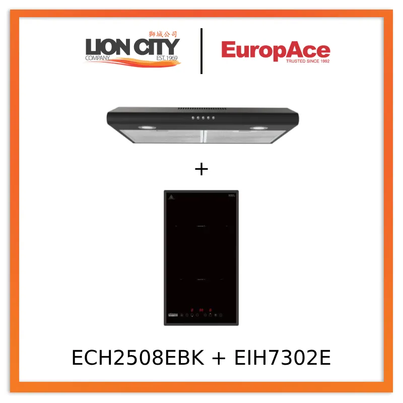 Europace ECH2508EBK 60cm Slimline Hood   EIH7302E 7 Series 30cm Domino Induction Hob