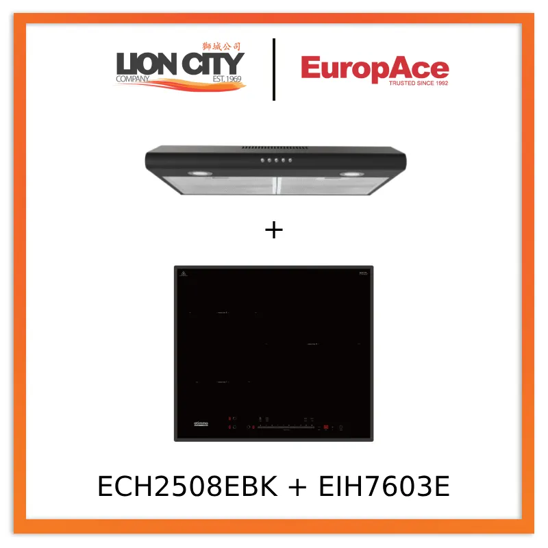 Europace ECH2508EBK 60cm Slimline Hood   EIH7603E 7 Series 60cm Induction Hob