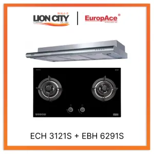 Europace ECH3121S 90cm Deluxe S/Steel Slim Hood   EBH6291S 2 Buners 90cm Slim Hob (Schott Glass)