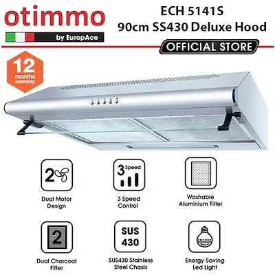 Europace ECH5141S 90cm Deluxe S/Steel Slim Hood   EBH6381S 3 Burner 80cm Slim Hob (Schott Glass)