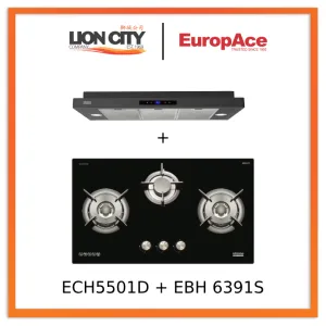Europace ECH5501DBK 90cm Slimline Hood   EBH 6391S 3 Burner 90cm Gas Cooker Hob (Schott Glass)