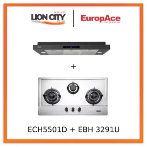 Europace ECH5501DBK 90cm Slimline Hood   EBH3391U Otimmo 3 Burner 90cm Slim Built-in Gas Hob Cooker