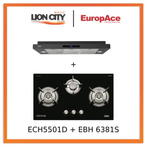 Europace ECH5501DBK 90cm Slimline Hood   EBH6381STG  80cm Built-In Gas Hob (3burner)