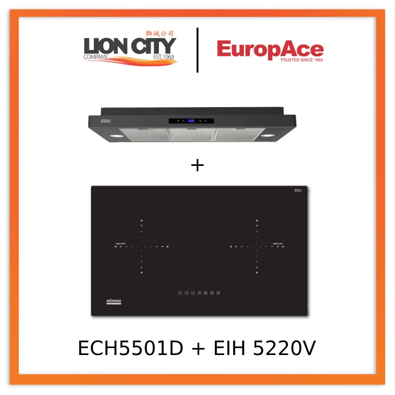 Europace ECH5501DBK 90cm Slimline Hood   EIH5220V 75CM Built-in Induction Hob
