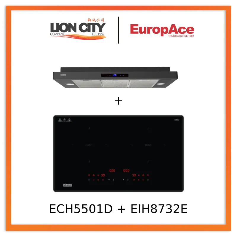 Europace ECH5501DBK 90cm Slimline Hood   EIH8732E 8 Series 73cm Induction Hob with Magnetic Knob