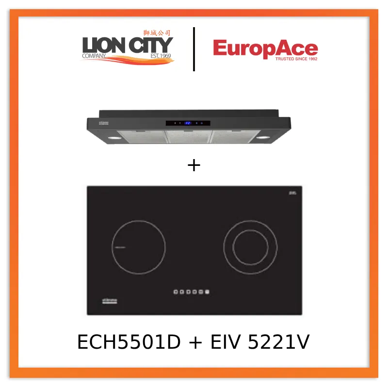 Europace ECH5501DBK 90cm Slimline Hood   EIV5221V 75CM Built-in Induction Hob