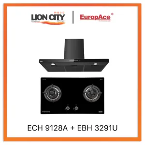 Europace ECH9128A 90cm Premium T-Chimney Hood Full   EBH3291U OTIMMO 2 Burner 90CM Stainless Steel Built-in Gas HOB
