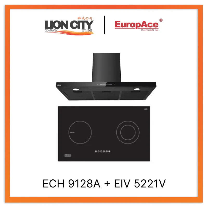 Europace ECH9128A 90cm Premium T-Chimney Hood Full   EIV5221V 75CM Built-in Induction Hob