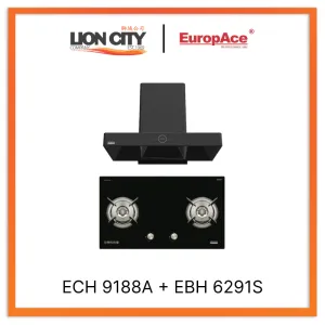 Europace ECH9188A 90CM Premium T-Chimney Hood   EBH6291S 2 Burner 90cm Gas Cooker Hob (Schott Glass)