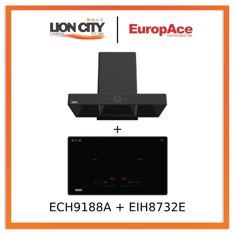Europace ECH9188A 90CM Premium T-Chimney Hood   EIH8732E 8 Series 73cm Induction Hob with Magnetic Knob