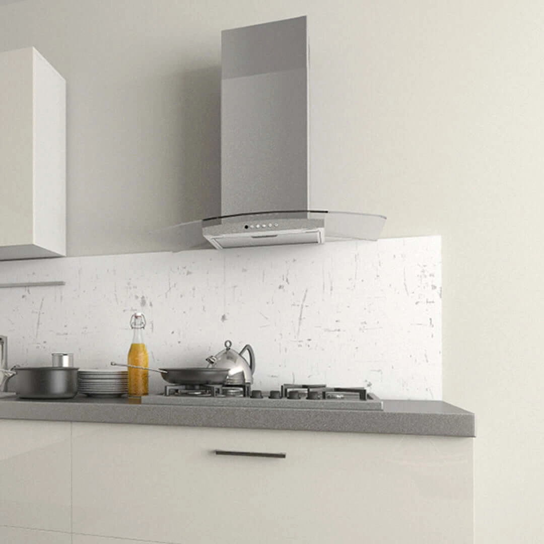 Faber Tratto Wall Mount Range Hood with Size Options In Stainless Steel and Glass