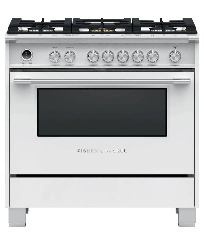 Fisher & Paykel OR36SCG6W1 Dual Fuel Range, 36", 5 Burners, Self-Cleaning