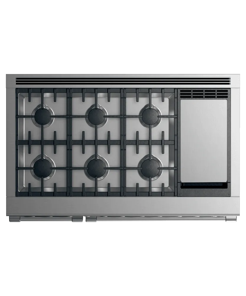 Fisher & Paykel RGV2486GDLN Gas Range, 48", 6 Burners With Griddle, Lpg