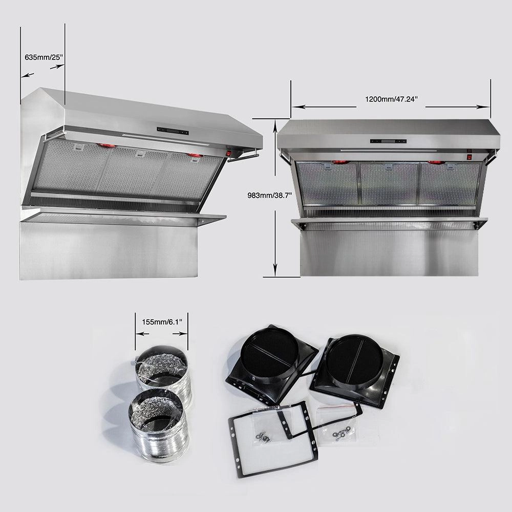 Forno Savona - 48 in. Wall Mount Range Hood & Back Splash with Red Warming Light in Stainless Steel (FRHWM5029-48HB)