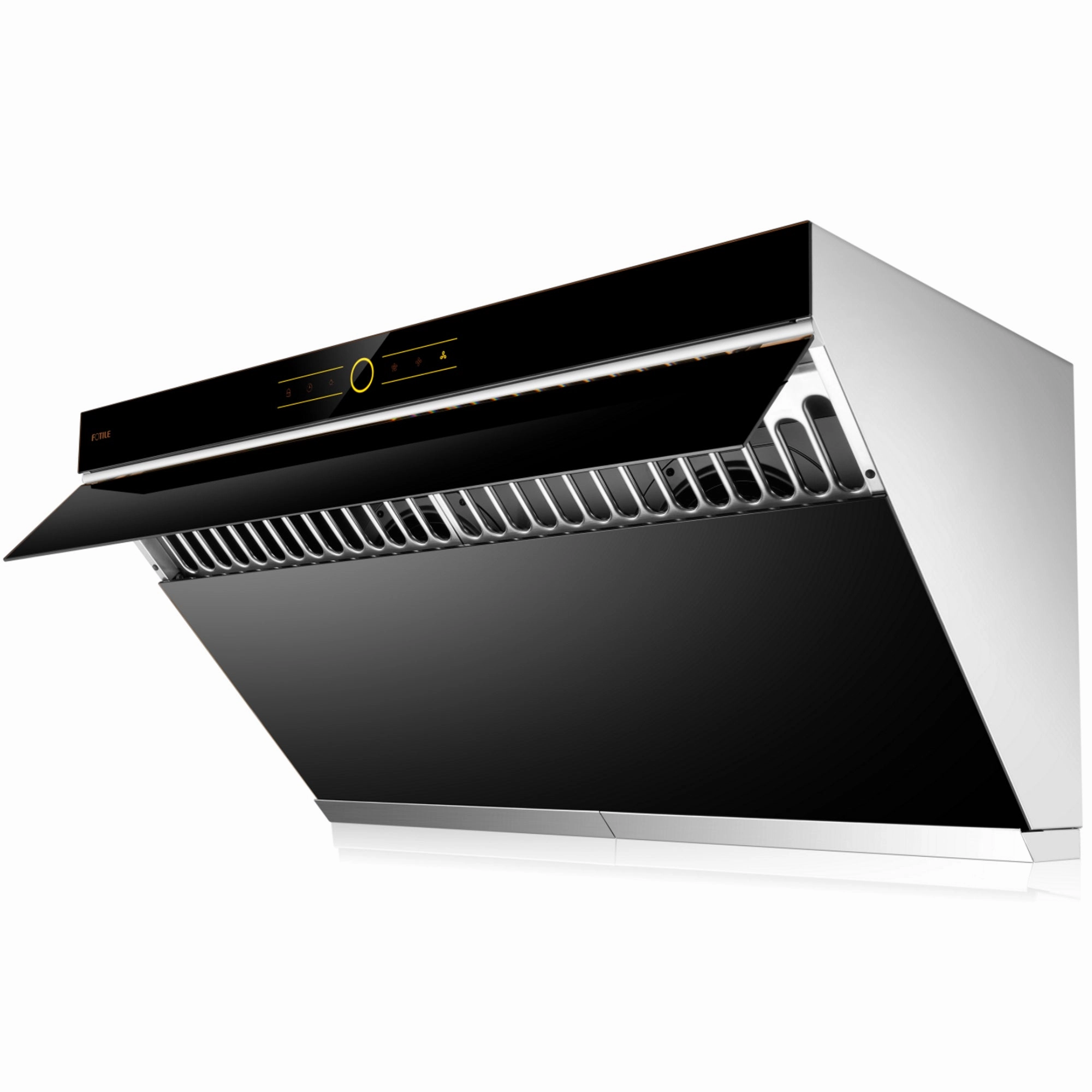 Fotile Slant Vent Series 36 in. 850 CFM Wall Mount Range Hood with Touchscreen in Onyx Black Tempered Glass (JQG9001)
