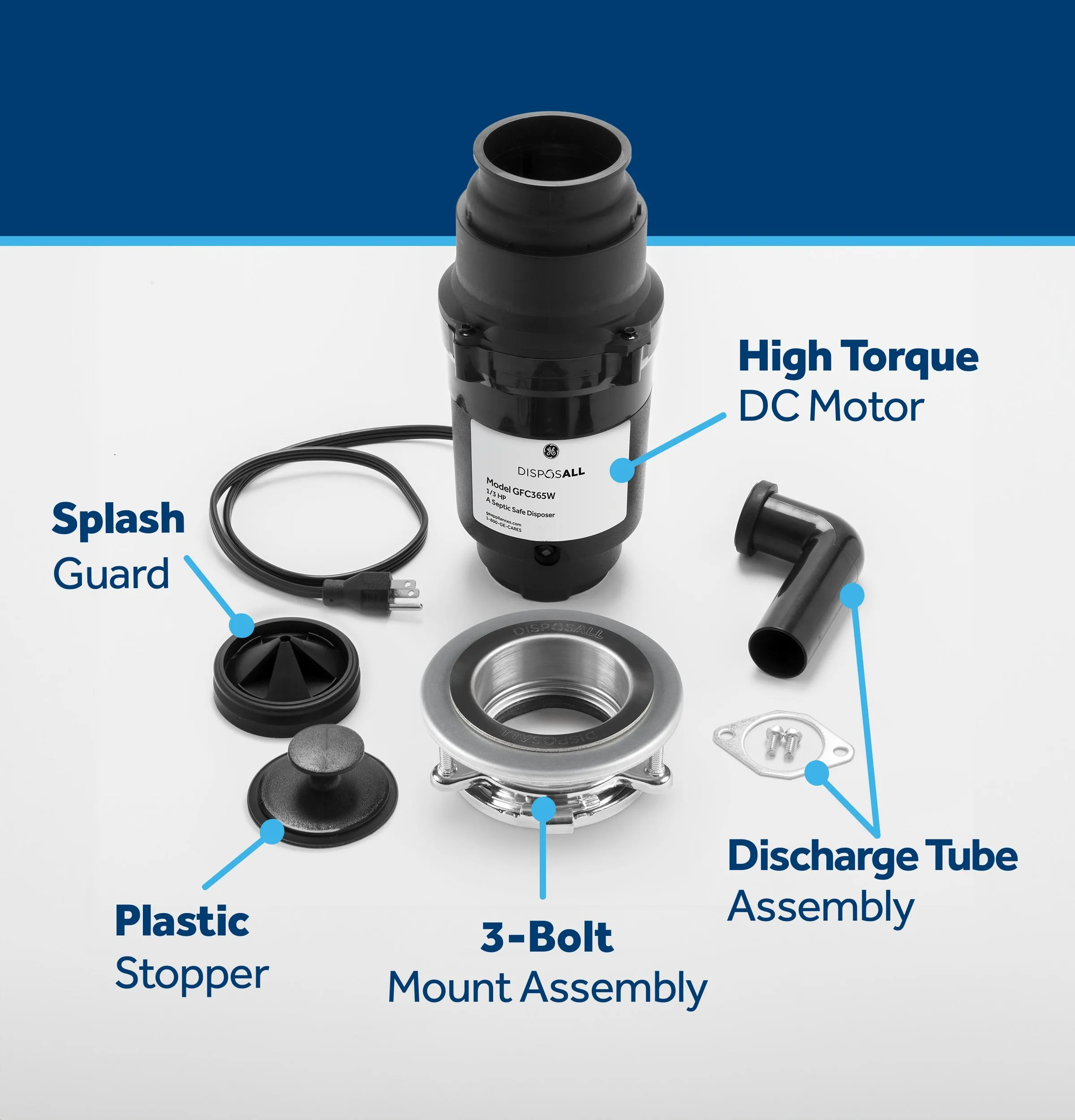 Ge Appliances GFC365W Ge Disposall 1/3 Hp Continuous Feed Garbage Disposer - Corded