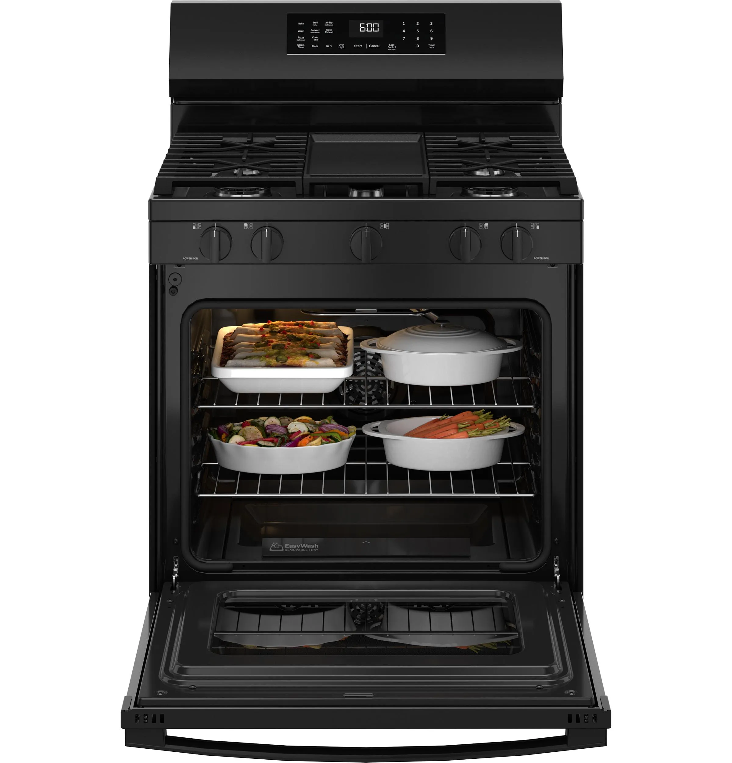 Ge Appliances GGF600AVBB Ge 30" Free-Standing Gas Convection Range With No Preheat Air Fry And Easywash&#8482; Oven Tray