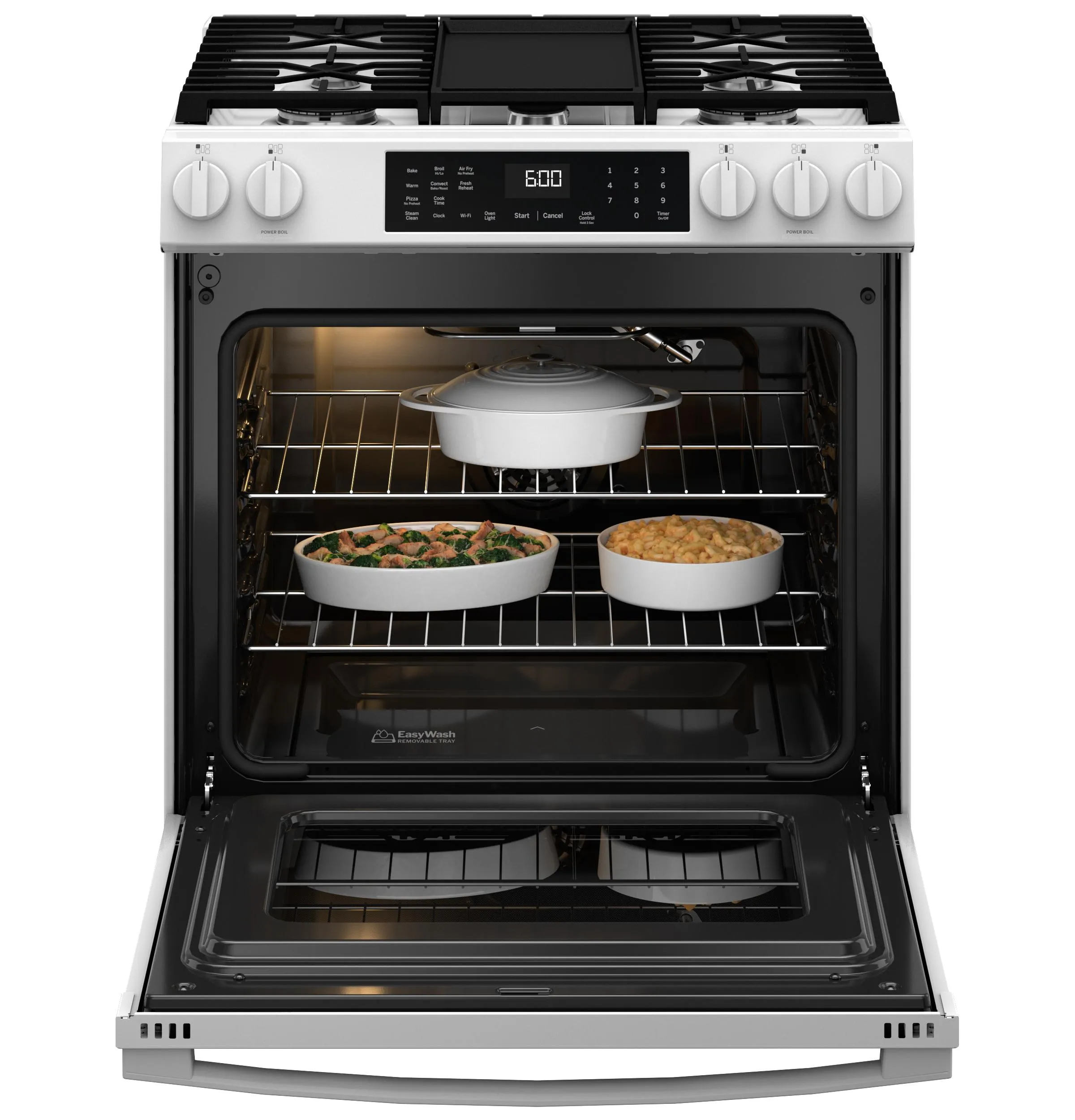 Ge Appliances GGS600AVWW Ge 30" Slide-In Front-Control Convection Gas Range With No Preheat Air Fry And Easywash&#8482; Oven Tray