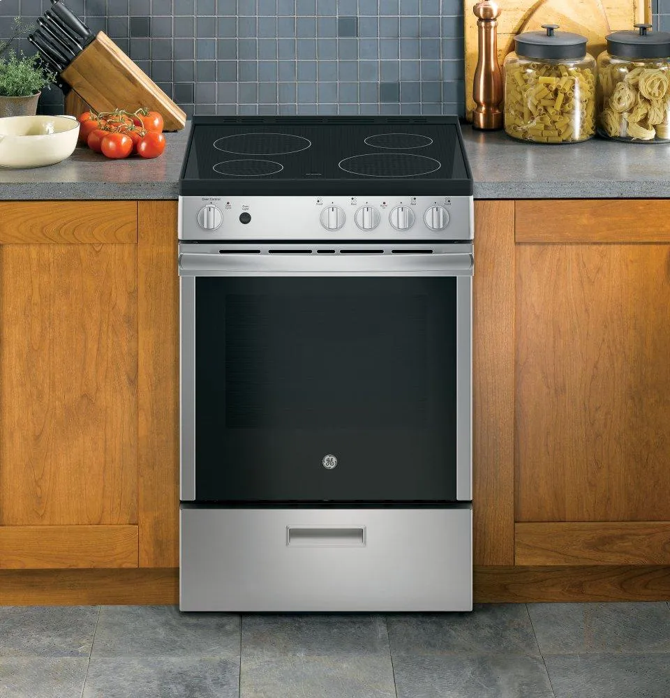 Ge Appliances JAS640RMSS Ge 24" Free-Standing/Slide-In Front Control Range With Steam Clean And Large Window