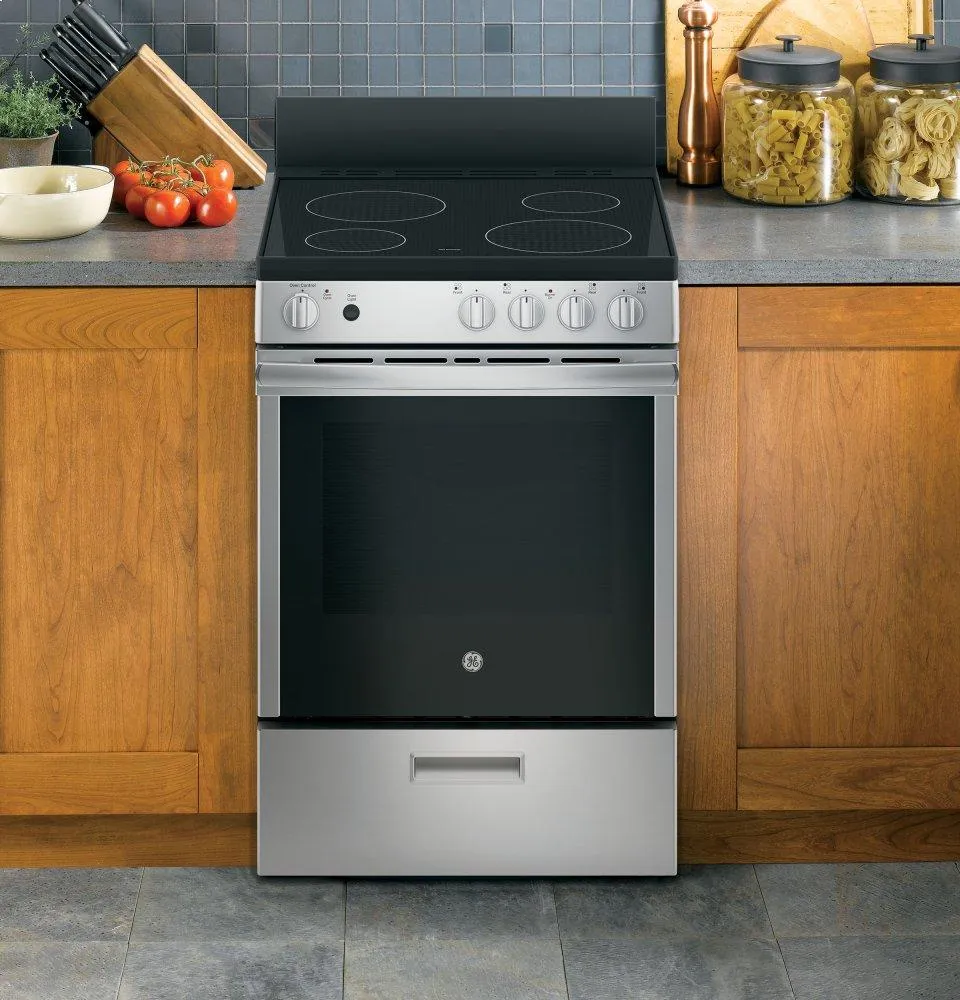 Ge Appliances JAS640RMSS Ge 24" Free-Standing/Slide-In Front Control Range With Steam Clean And Large Window